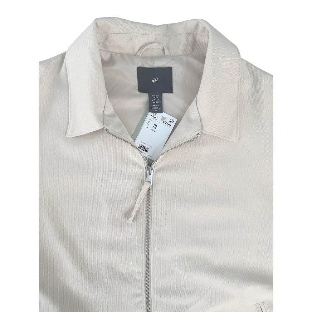 H&M Mens Regular Fit Twill Jacket XXL Beige Zip Front Minimalist NWT - Picture 4 of 8